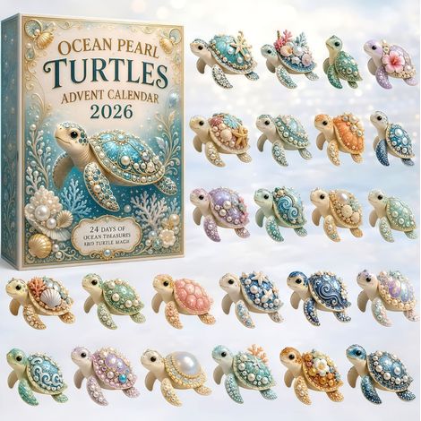 Calendrier de l'Avent 2026 Tortues Perle des Océans Compte à rebours de 24 jours avant Noël 24 décorations suspendues en acrylique (1/5)