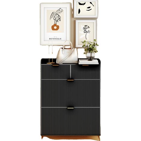 Zapatero de diseño estilizado, estantes ajustables, color negro, 80x24x110 cm. (1/2)
