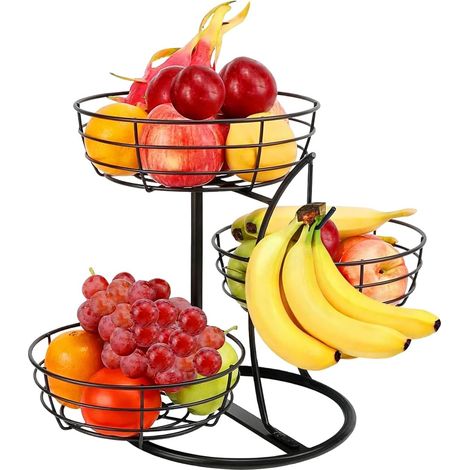 Obstkorbständer, Aufbewahrungsorganizer aus Metall, platzsparender Küchenkorb mit Drahtgestell für Obst und Gemüse, mehrschichtiges Wohnaccessoire für Vorratsschrank und Wohnung (1/5)