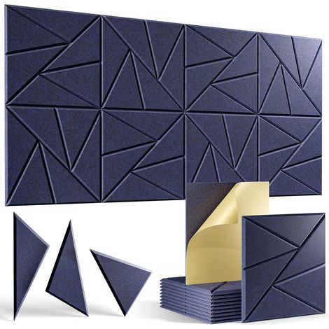 Lot de 12 panneaux acoustiques autocollants, panneaux muraux insonorisants haute densité, panneau insonorisant en polyester, 30 x 30 cm (bleu foncé) (1/5)