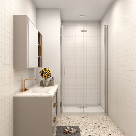 [PRODUIT D'OCCASION]AICA porte de douche pliante 120x185cm en verre anticalcaire installation en niche