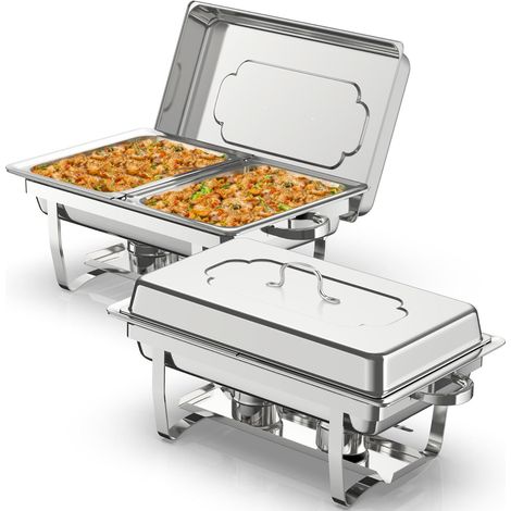 Lot de 2 Plats à réchaud pour Buffet, 9 L, en Acier Inoxydable, avec bacs à Nourriture Demi-Taille, Chauffe-Plats Pliables pour fêtes, Mariages, dîners, buffets (1/5)