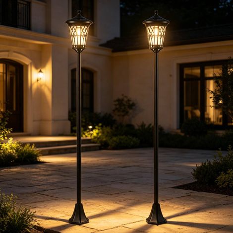 Lámparas solares para jardín, juego de 2, 186 cm, altura ajustable, negro HAVRYA (1/3)