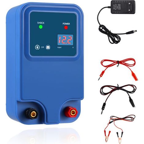 Clôture électrique 1,5J/12V pour une portée de 2 à 15 km, pour chiens, chats, poules, chevaux, bœufs, moutons, porcs et volailles (1/5)