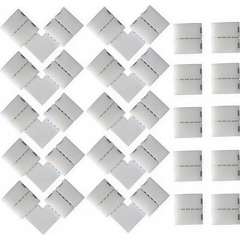 Lot de 20 connecteurs pour bande lumineuse en forme de L à 4 broches, connecteur sans espace pour bande LED à 4 broches pour bande LED SMD 5050 multicolore non étanche de 10 mm (1/5)