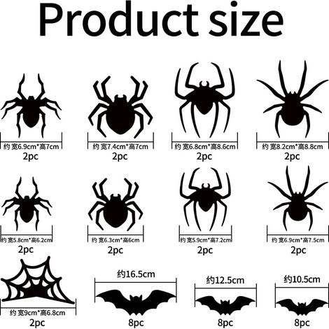 Décoration de fenêtre clignotante LED 3D araignées et chauves-souris pour Halloween - Boîte en carton - 18 araignées + 24 chauves-souris