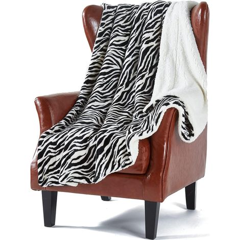 Sherpa-Fleecedecke, doppelseitig, superweich und warm, für Bett und Sofa, 150 x 180 cm, Zebramuster, 150 x 200 cm