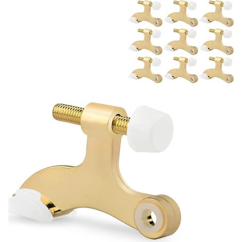 Juego de 10 topes de puerta con bisagra: resistentes, ajustables, con patas de goma, color dorado. (1/5)