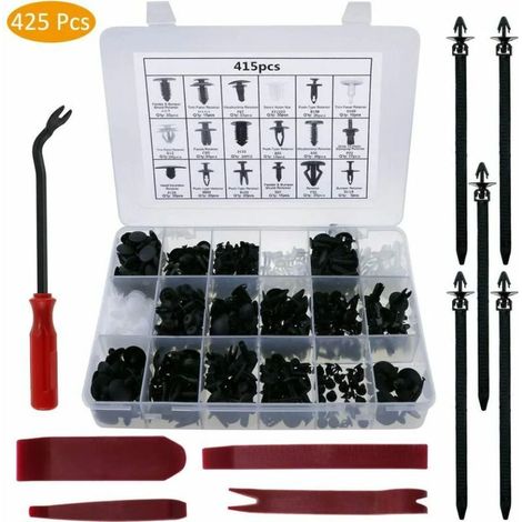 425Pcs Rivet Clips Plastique Rivet Universel Nylon Noir Clips, Rivets Plastiques Fixation de Protection Universel pour Auto Voitures, avec pince de retrait et Outil Installation (1/5)