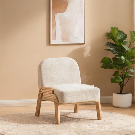 Fauteuil lounge en chenille beige 72 x 61 x 78 cm (1/5)