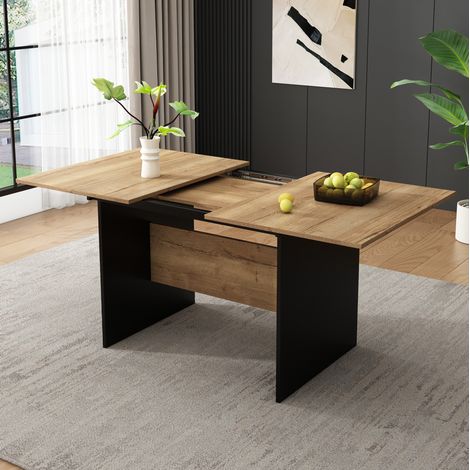 MEUBLIV Table à manger extensible 180x80 cm noir et noyer – 4 à 6 personnes (1/5)