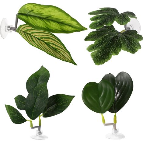 4pcs Feuilles Betta, 4 Styles Feuille Repos Betta avec Ventouse Accessoires Décoration Aquarium pour Simuler Les Habitats Naturels(Vert) (1/5)