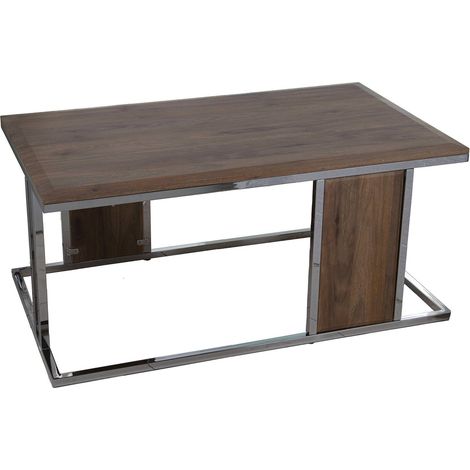 Table basse design en noyer avec pieds en métal - Noyer foncé métal chromé (1/5)