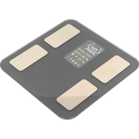 Balance connectée avec écran couleur, haute précision 300 mH, 5-180 kg, Bluetooth, pour le calcul de l'IMC, modèle rechargeable, grise.