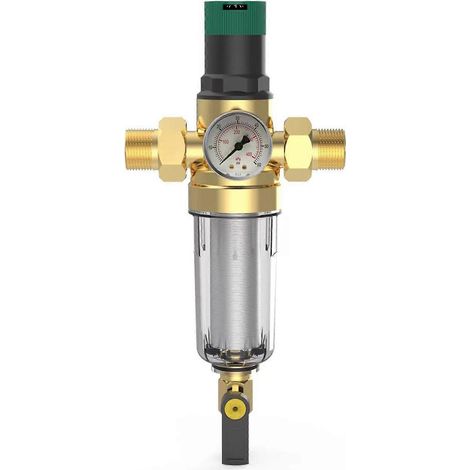 Réducteur de pression d'eau DN15/DN20 avec préfiltre, vannes de régulation de pression d'eau réglables et manomètre DN20 (1/5)