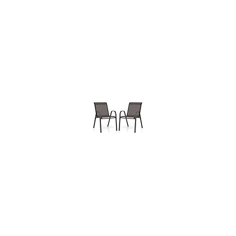 COSTWAY Set di 2/4 Sedie da Giardino, Poltrone in Tessuto Textilene per Esterno, Sedie Impilabili con Gambe in Metallo, Portata 150 kg, 56 x 70 x 84 cm (Marrone,2) (1/5)