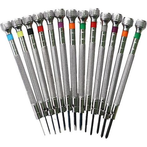 Set de 13 tournevis de précision pour montres – Longueur 100 mm – Métal robuste – Poignée antidérapante – Capuchons à code couleur - 13pcs (1/4)