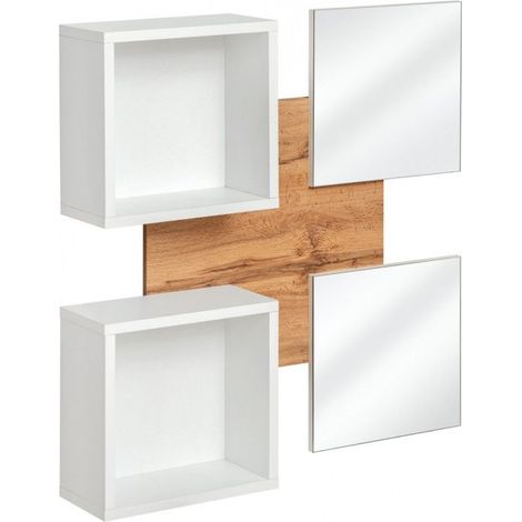 Panneau mural avec miroirs et étagères Easy VII - L 100 x P 20 x H 100 cm - Marron et blanc - Livraison gratuite (1/2)