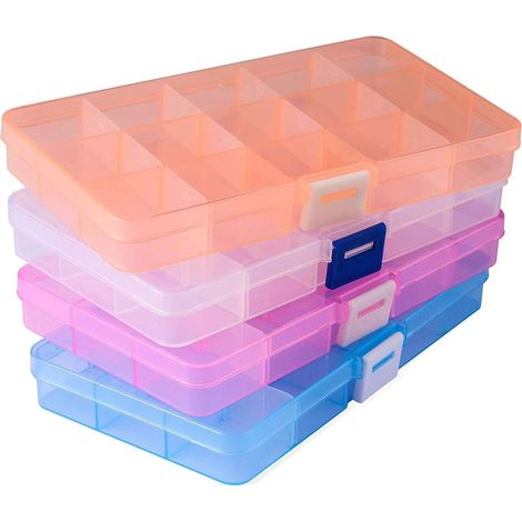 Boîte Organisatrice À Perles - Récipient En Plastique Avec Séparateurs Réglables - Pour Bijoux, Accessoires De Pêche Et Petits Objets - 4 Pièces (1/5)