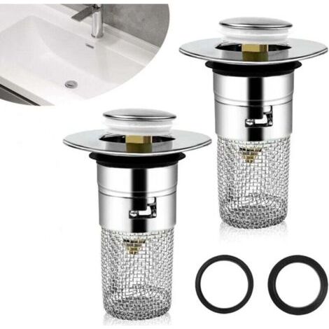 Pair Stück Spülbeckenablaufstopfen, Waschbeckenablauf mit herausnehmbarem Filter 33–40 mm, universeller Pop-Up-Ablaufstopfen für Badezimmerwaschbecken, Edelstahl-Bodenablauffilter für Bad und Küche