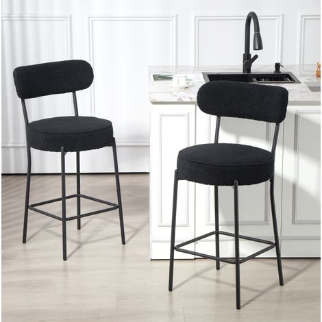 2er-Set schwarze Barhocker, gepolsterter Polyester-Sitz, Fußstütze, Stahl HAVRYA (1/4)