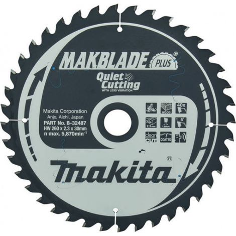 Makita – Lame de scie circulaire 260mm – B32487 – Alésage 30mm – 40 dents pour bois dur – Réduction du bruit et des vibrations (1/4)
