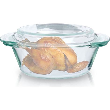 Fuente de horno redonda con tapa de vidrio de borosilicato