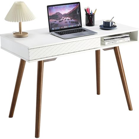Bureau mélaminé couleur noyer à motifs losanges pour bureau à domicile (1/4)
