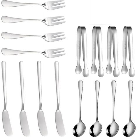 Couteau A Fromage - Ensemble De 16 Pièces En Acier Inoxydable - Pour Plateau De Charcuterie Et Apéritif - 4 Couteaux + 4 Pinces + 4 Cuillères + 4 Fourchettes (1/5)