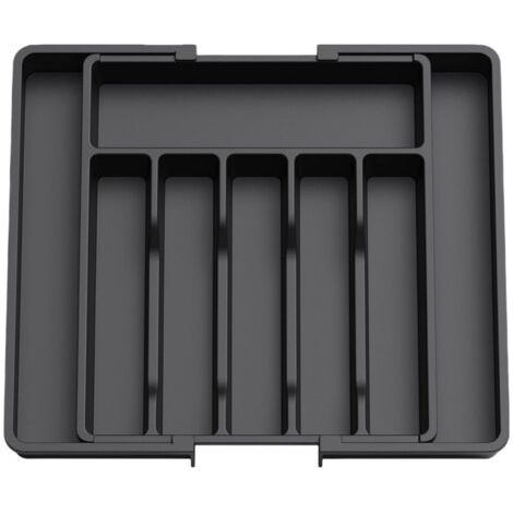 Organiseur de tiroir, plateau à ustensiles extensible pour cuisine, support à couverts et couverts sans BPA pour cuillères, fourchettes, couteaux, grand, noir (1/5)
