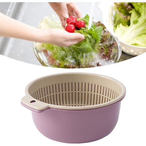 Panier à fruits et légumes rond à double compartiment, passoire de cuisine violette (1/5)