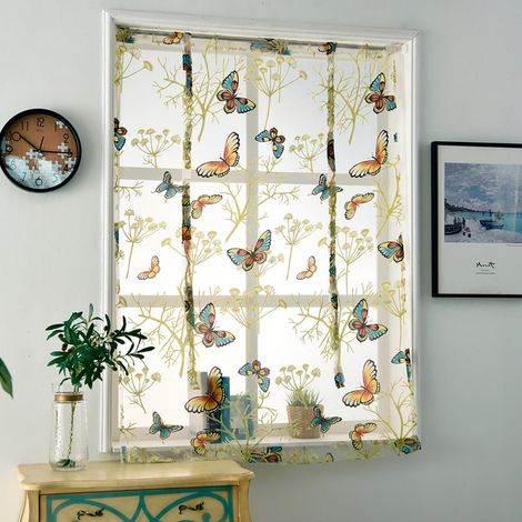 Rideau Transparent Fleur - Levage Par Tige - Pour Cuisine Et Salle De Bain - 60 x 120 cm Ou 80 x 120 cm - Polyester (1/5)