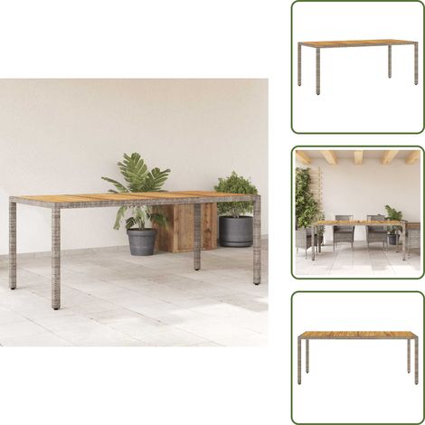 Table de jardin et dessus en bois d'acacia gris résine tressée - Table De Jardin - Mobilier De Jardin - Table Extérieure - Table Patio - Table Acacia