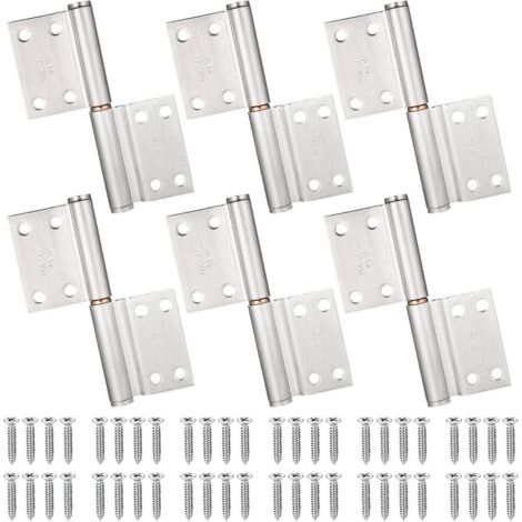 6Pcs Charnières Porte Placard Charniere Inox avec Vis, Charniere Portes Pliantes Intérieures et Extérieures, Charnières Meuble Armoire, Chambre à Coucher, Fenêtre, Cabinet (1/5)