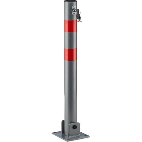 2x Parking Barrier, HxWxD: 65 x 15 x 13 cm, Blocks Space, Folding Bollard, 3 Keys, Steel, Red Warning Marks, Grey
