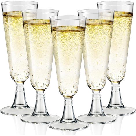 50 Pièces Flûtes à Champagne Transparent, Verres à Champagne en Plastique Reutilisables, 150ml Gobelet Verre à Vin Cocktail, Coupes de Champagne pour Mariages, Noël, Anniversaires & Fêtes (1/4)