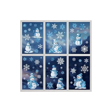 Décorations de fenêtre hiver enfants, stickers de Noël autocollants, adhésifs de vitre réutilisables, film de Noël pour chambre d'enfant, déco festive bleue (1/5)