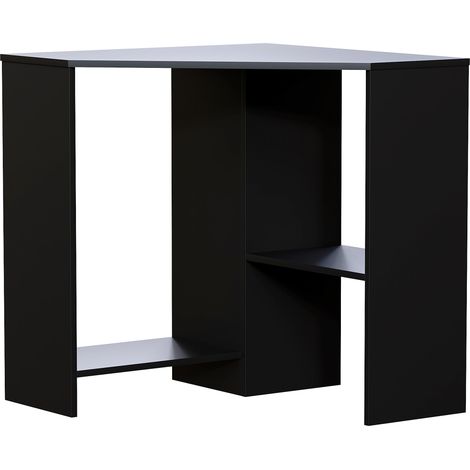 Hetton Corner Computer Desk 2 Shelf PC Workstation Shelves Storage Home Office Table, Black (1/5)