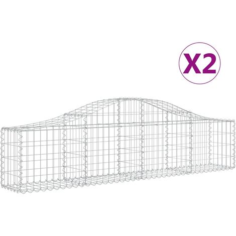 Set 2 cestini per gabbioni recinzione a gabbia muro di contenimento ad arco 200 x 30 x 40/60 cm ferro zincato Argento 020041338