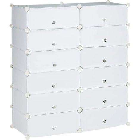 Zapatero/mueble de almacenaje con 12 compartimentos para 24 pares de zapatos blanco 1300016342 (1/4)