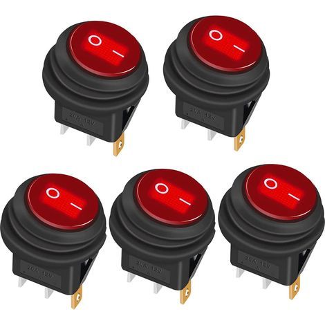 5 pièces Interrupteur à Bascule Étanche 12V 20A ON/OFF 3 broches 2 positions Commutateur à bascule Indicateur LED pour Voiture Camion Bateau Appareils électroménagersKCD1-8-101NW-BU,Rouge (1/5)