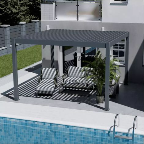 pergola bioclimatica motorizzata ombréa "elmo" in alluminio antracite 403x403x256 cm (1/4)
