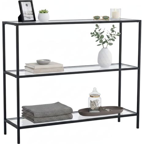 Dmora - Consola Elara, Mesa multiusos, Gabinete de soporte, Escritorio de pasillo, 100x30h85 cm, Negro, con embalaje reforzado