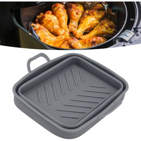 Accessoires pour friteuse à air chaud en silicone à double panier avec poignées, vendus en gris (2 paniers par paquet) (1/5)