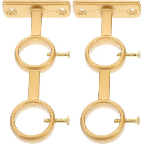 Lot de 2 Supports de Tringle à Rideaux Doubles en Métal Épais Doré, Grosse Taille, Compatibles Tringles Romaines, pour Maison, Bureau et Hôtel, Maintien Stable et Installation (1/5)