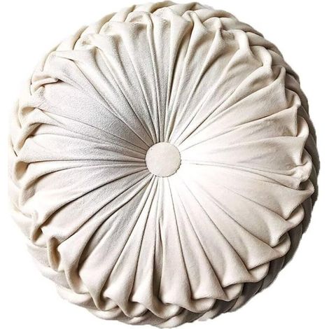 Coussin rond Teieas en velours beige, plissé, pour canapé, fauteuil, lit ou voiture. Décoration intérieure. (1/5)