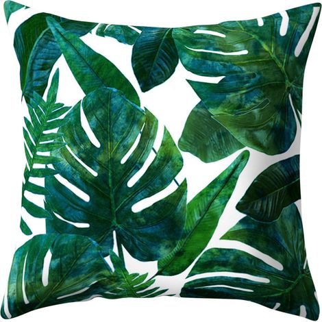 Housse De Coussin Tropicale - Motif Feuilles De Palmier En Polyester Lin Artificiel - Pour Canapé Fauteuil Lit Voiture Bureau - 45 X 45 Cm - 1 Pièce (1/3)