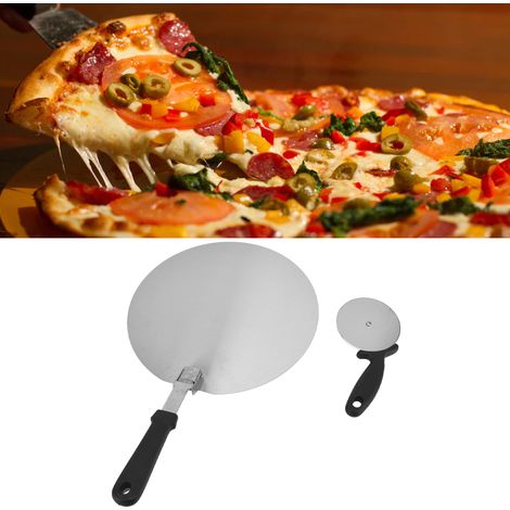 Pelle à pizza ronde pliable en acier inoxydable avec coupe-pizza (ensemble deux pièces), petite pelle à pizza (1/5)