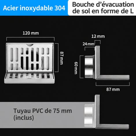 Siphon de sol mural en L en acier inoxydable 4 pouces 12 cm pour tube 75 4 12cm 75 réf 16 × 9 × 15 cm 420 g – Livraison gratuite