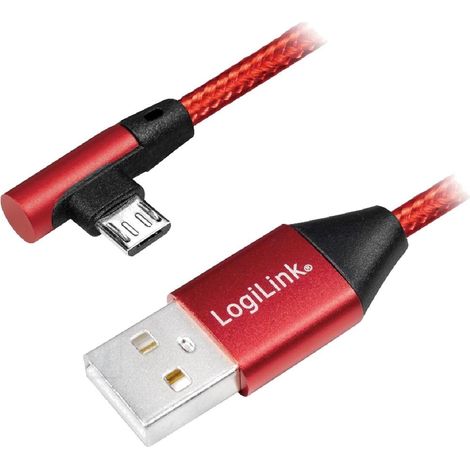 Cable USB 2.0 USB A male USB B micro male angulaire 0.3m - Rouge